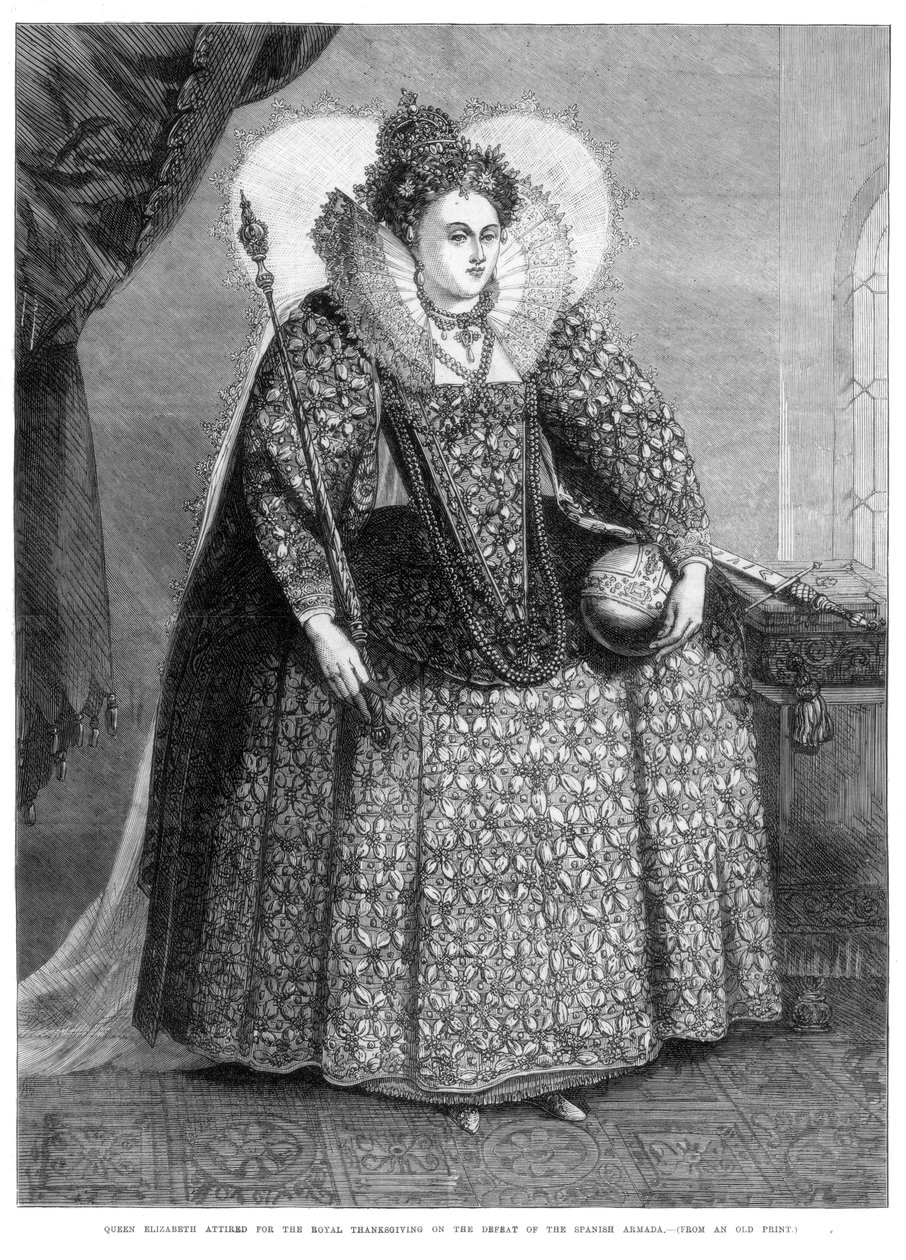 伊丽莎白女王（Queen Elizabeth）在1872年击败西班牙无敌舰队时为皇家感恩节装扮 作者 不明