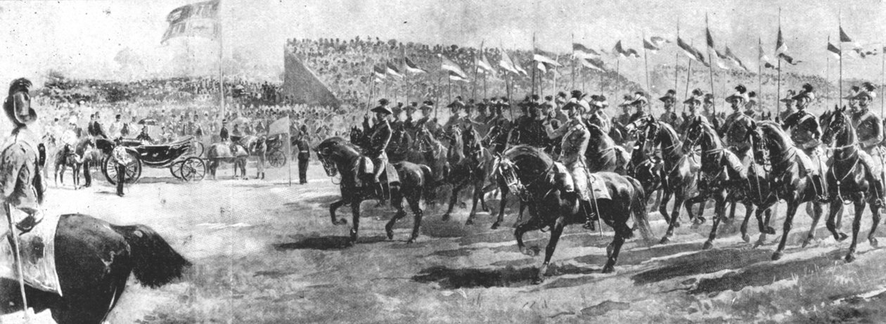 1897年，维多利亚女王在Aldershot回顾帝国军队，1901年。 作者 不明