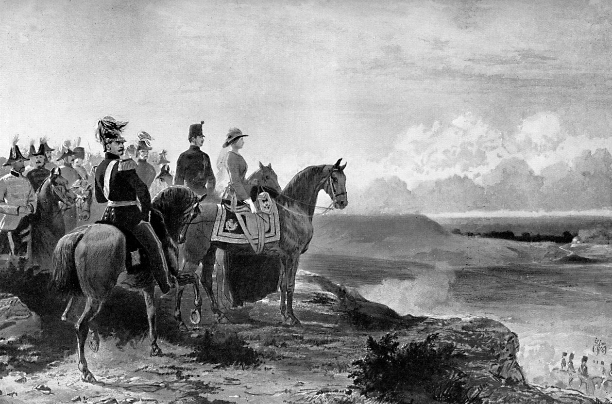 维多利亚女王（Queen Victoria）复查她的部队，奥尔德肖特（Aldershot），1856年，c1920 作者 不明