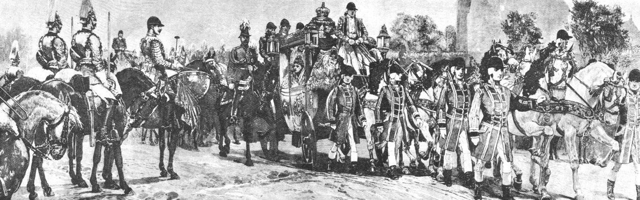 1886年1月21日，维多利亚女王的最后一次国会开幕在商场游行中，1901年。 作者 不明
