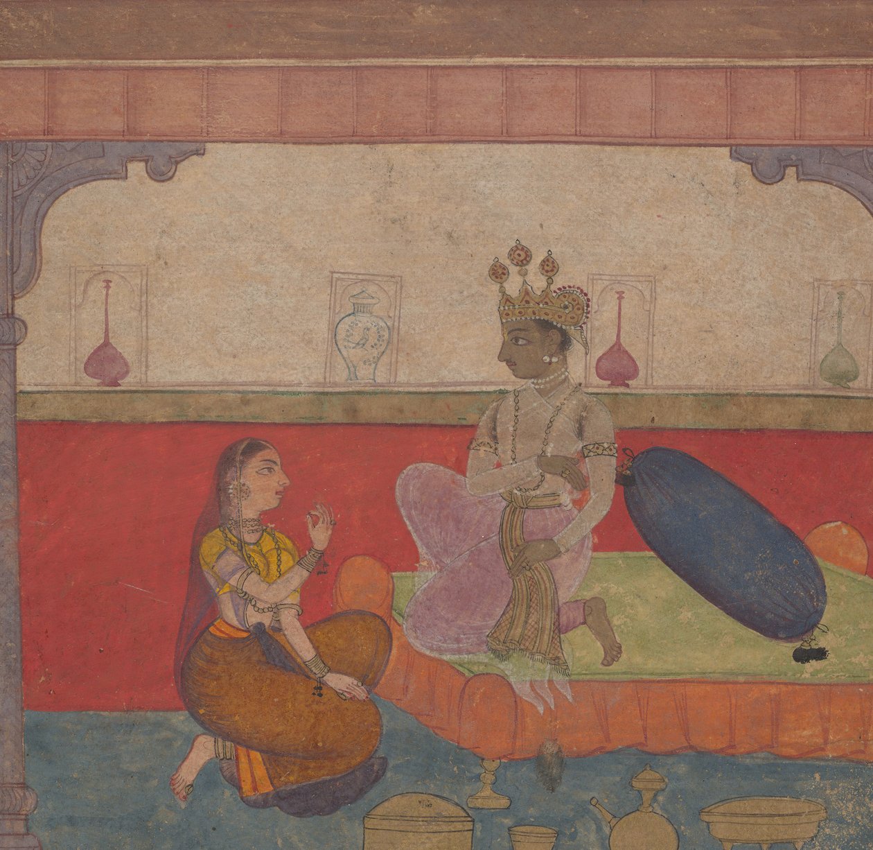 拉达（Radha）对克里希纳（Krishna）讲话：波士顿·拉西卡普里亚（Brassary）恋人Braviary公司的页面。 1610。 作者 不明