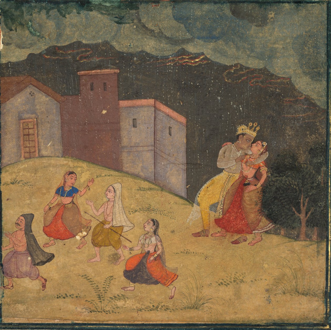拉达（Radha）和克里希纳（Krishna）陷入暴风雨，约1615年至1620年。 作者 不明