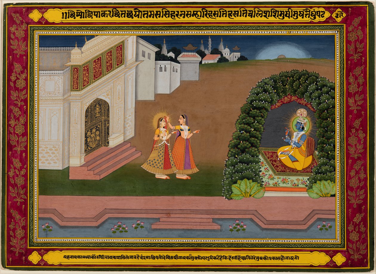 Radhas Confidante带她到克里希纳，约c。 1790-1800。 作者 不明