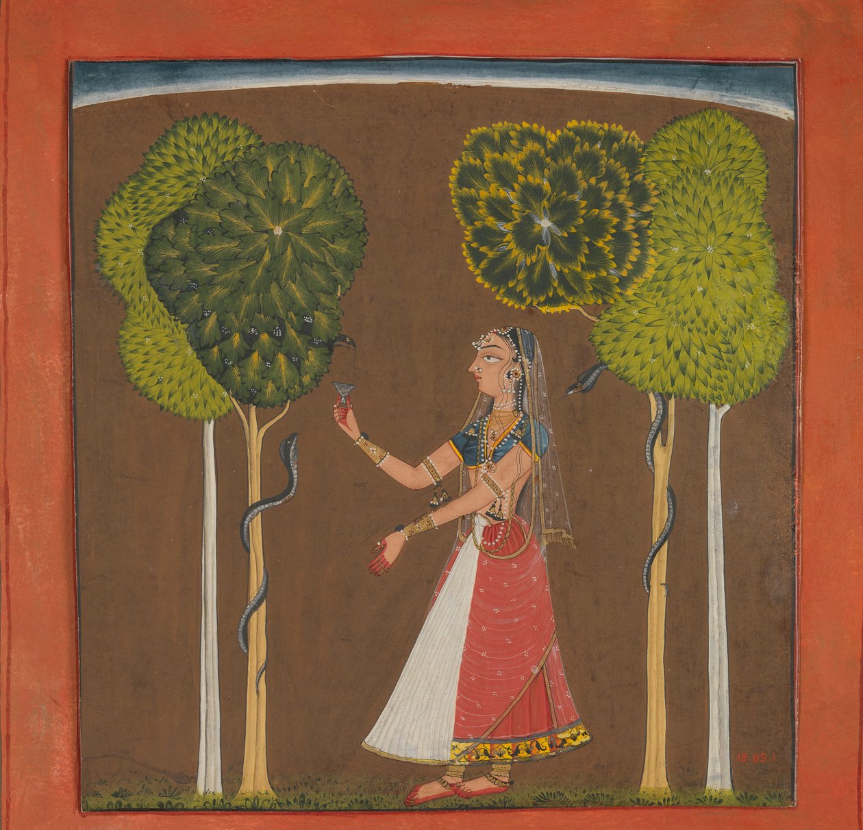 Ragini，可能是Asavari：Ragamala系列的对开纸，ca。 1700–1710年。 作者 不明