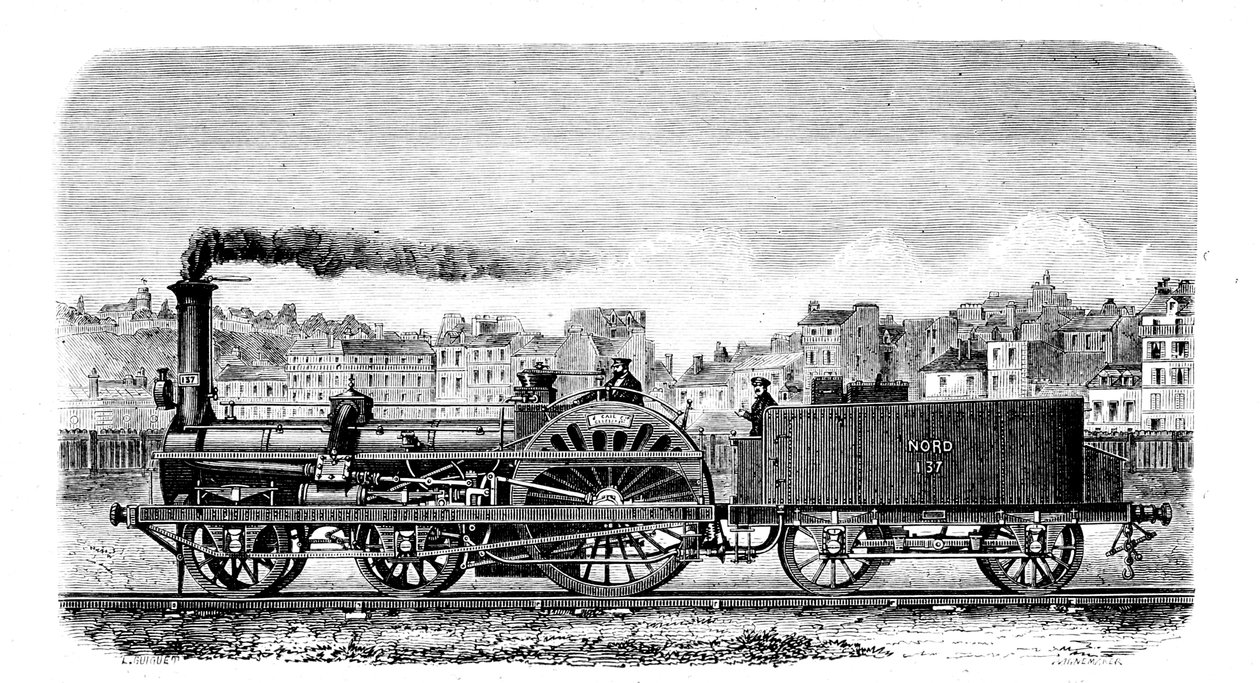英国工程师Thomas Russell Crampton在1849年设计的铁路蒸汽机车 作者 不明
