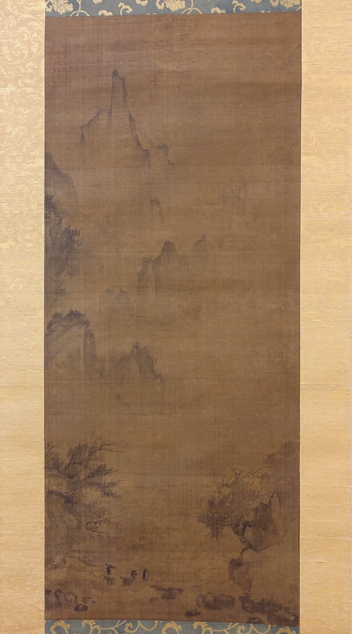 有旅行者的雨中风景，15世纪。 作者 不明