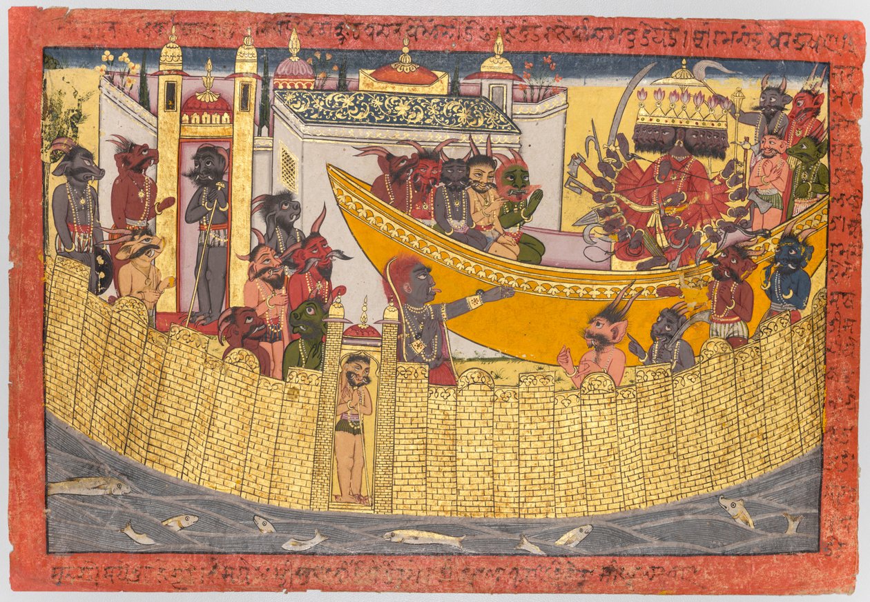 Ravanas姐姐抱怨说，作为恶魔，Lakshmana切断了她的鼻子，1690-1710年。 作者 不明