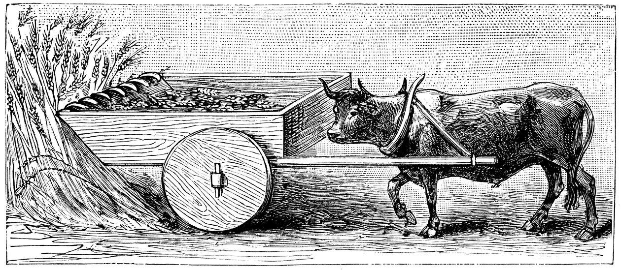 如普林尼（c1890）所述，古罗马时期高卢使用的收割机的改造 作者 不明