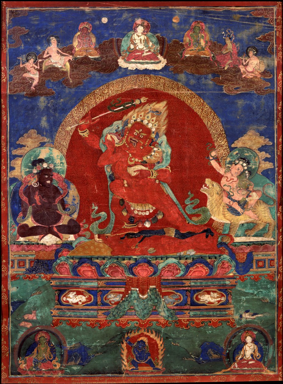 红色 Yamari，两侧是 Virupa 和 Dombi Heruka 作者 不明