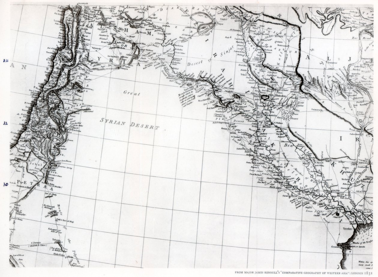 雷内尔（Rennells）叙利亚沙漠地图，日期为1809年，出版于1831年1937年 作者 不明