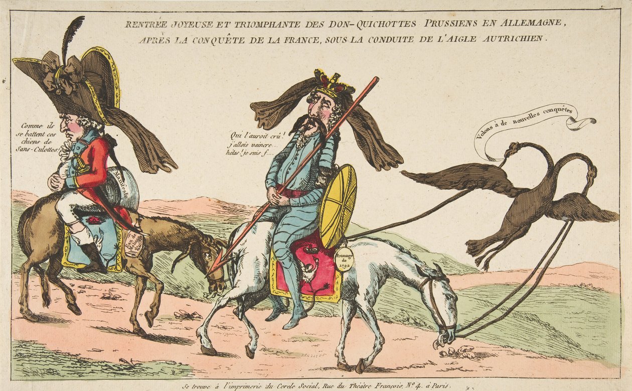 征服后，普鲁士的唐吉x德人快乐而成功地返回德国。 1792。 作者 不明