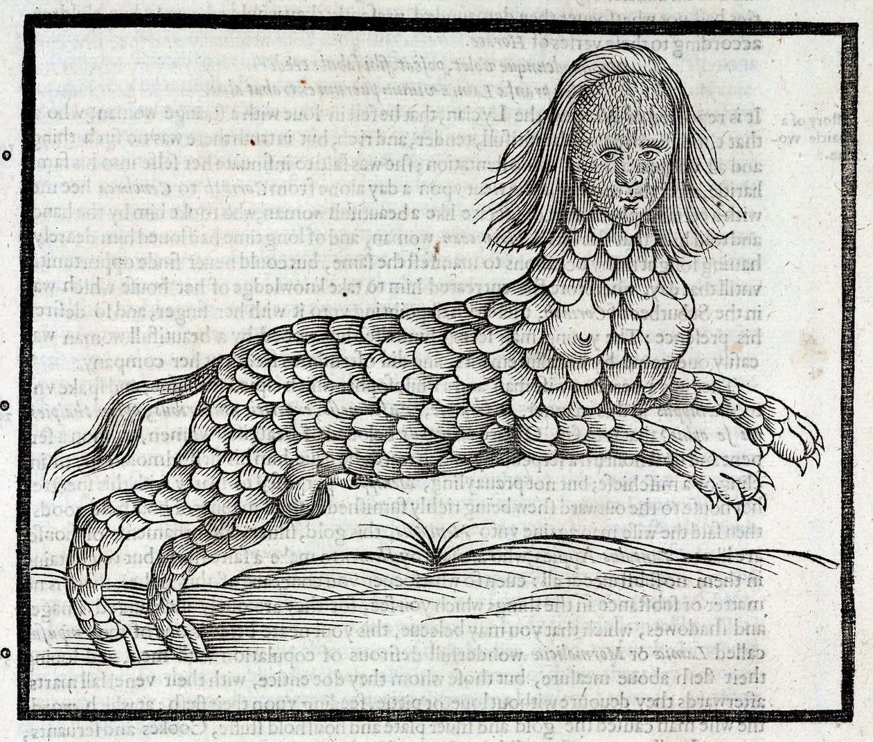 "Representation de la creature Lamia (Sybaris) Gravure tiree de "History of Four-Footed Beastes" d