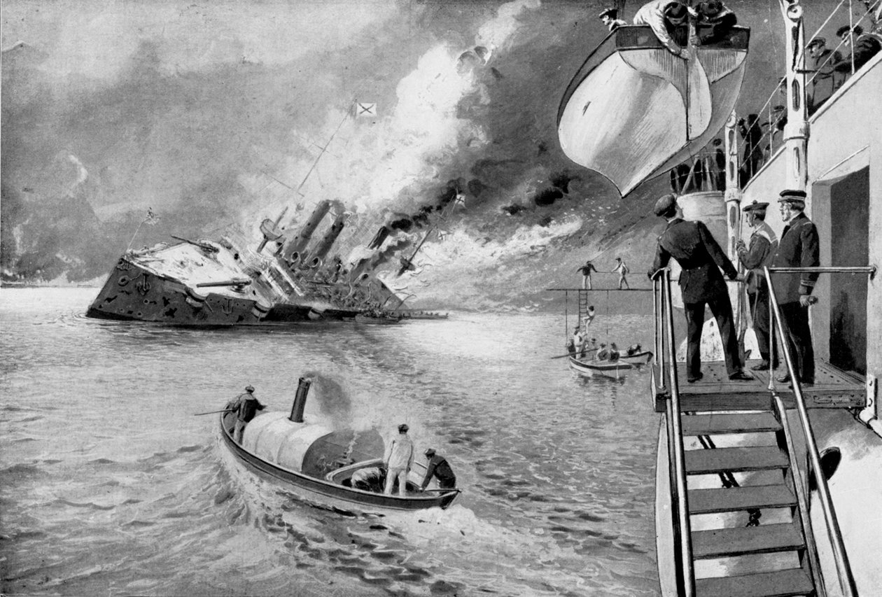 日俄战争，1904年，从下沉的俄国船只中解救生还者 作者 不明