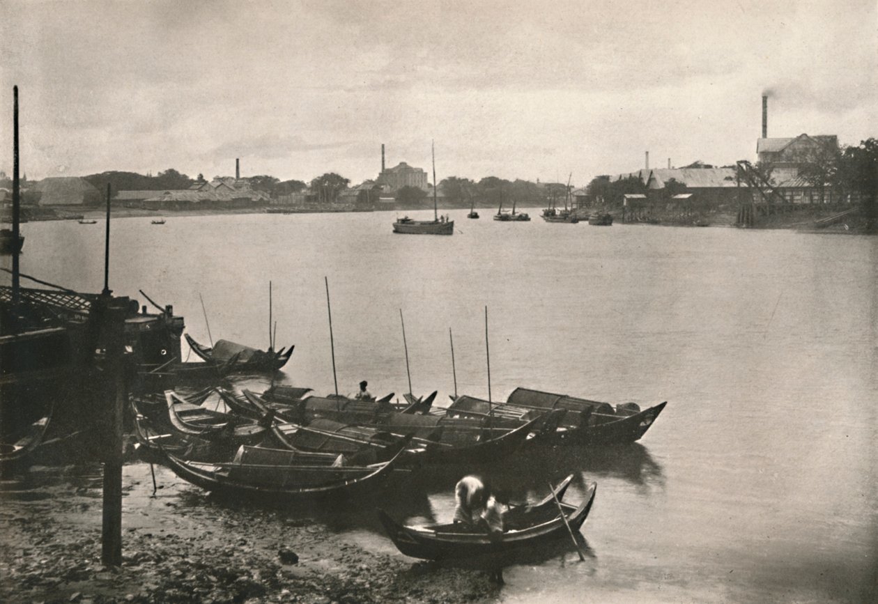 仰光Poozoondoung Creek上的碾米厂，1900年。 作者 不明