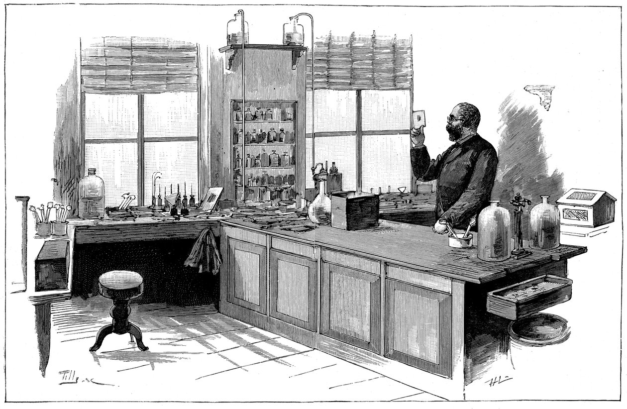 罗伯特·科赫（Robert Koch 1843-1910），德国细菌学家和医师在他的实验室 作者 不明