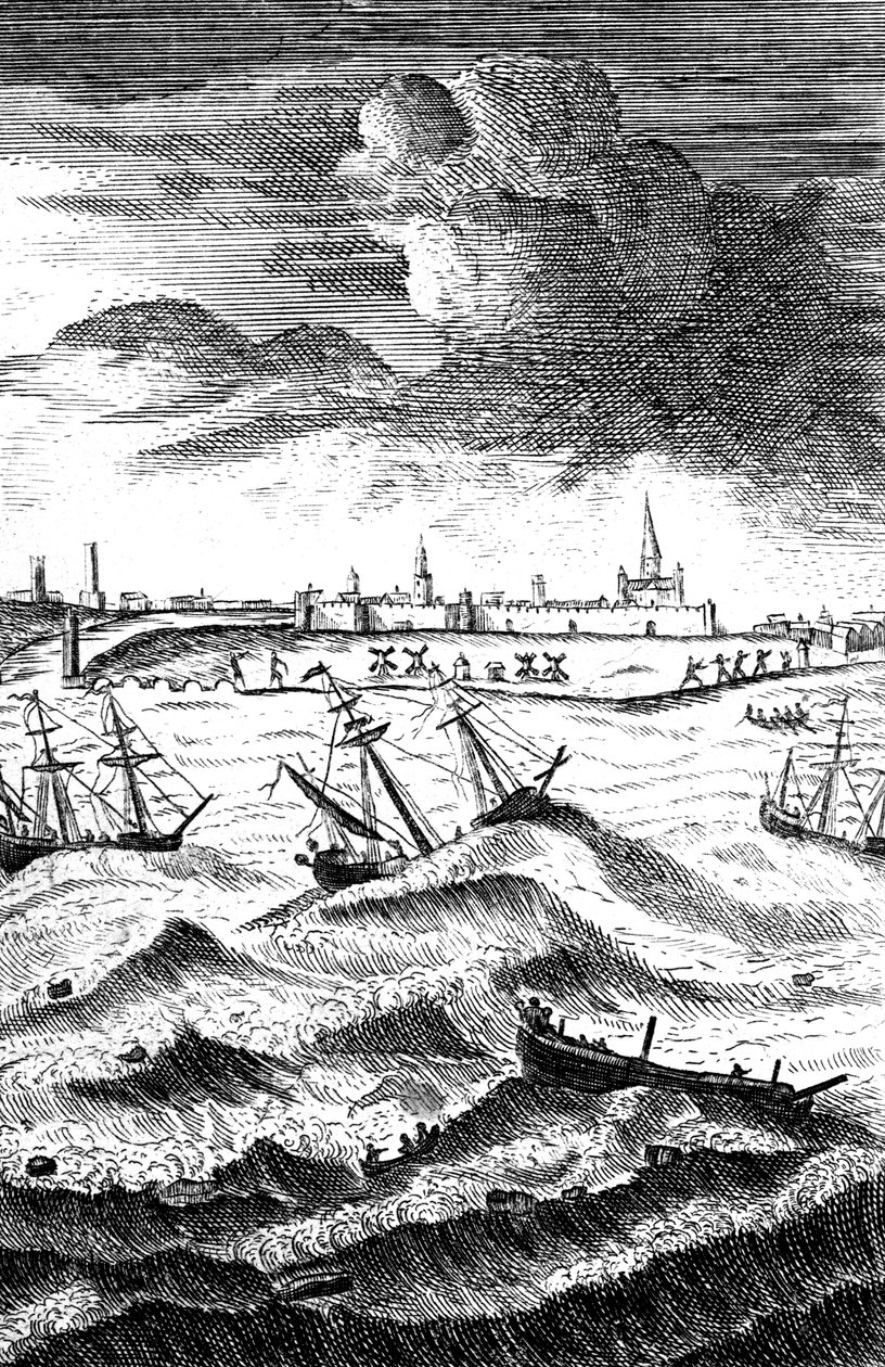 鲁滨逊·克鲁索（Robinson Crusoe）在雅茅斯（Yarmouth）遇难，大约1717年 作者 不明