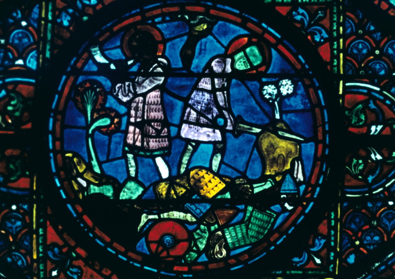 罗兰（Roland）断剑，s角，彩色玻璃，沙特尔大教堂，法国，1194-1260年 作者 不明