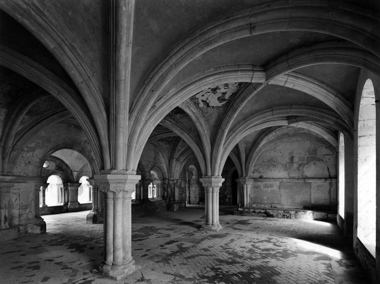 Romanesque architecture: view of the capitular hall of the Cistersian abbey of Fontenay founded in 1118 (Cote d