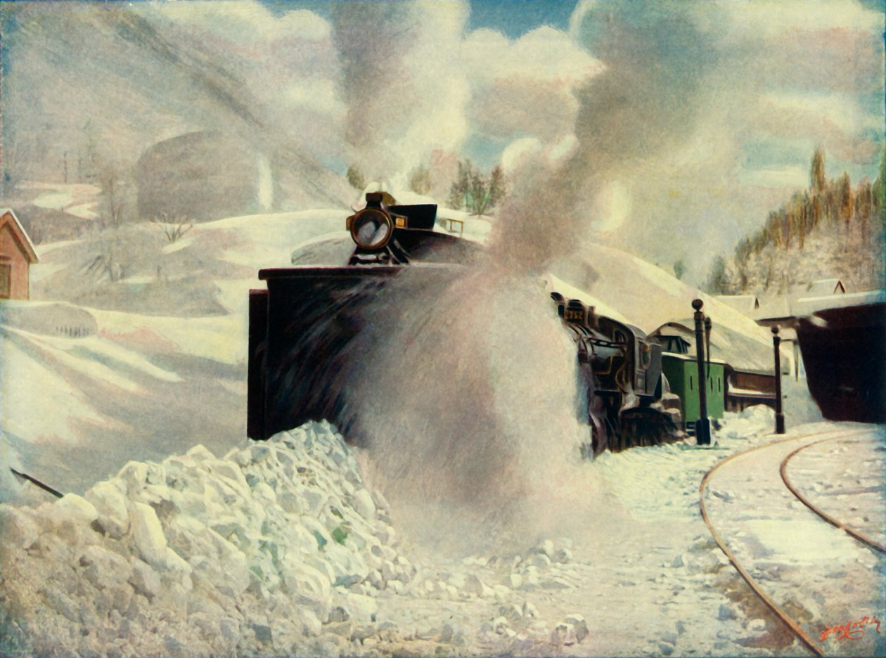 1930年，加利福尼亚南太平洋铁路公司在蓝色峡谷的扶轮除雪机。 作者 不明