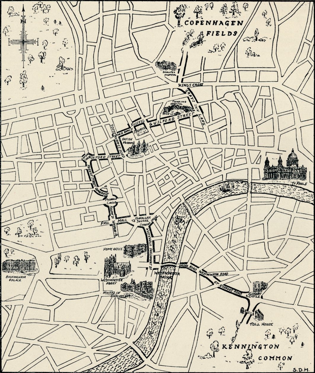 抗议游行的路线，以释放托普德德尔烈士，1834年，1934年 作者 不明