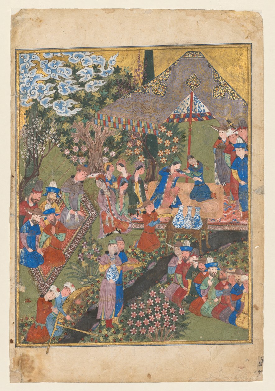 花园中的皇家盛宴，正面双页作品集的右对角...，c。 1440。 作者 不明
