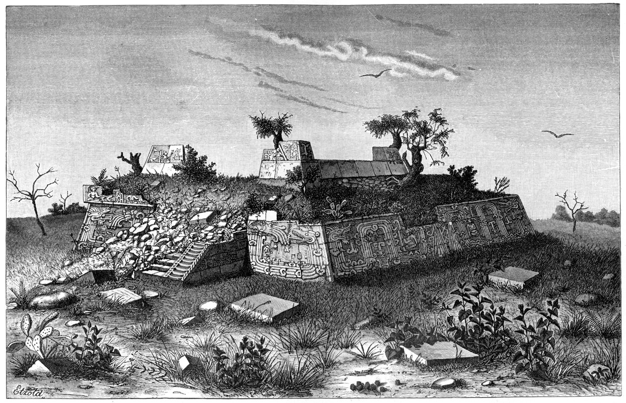 墨西哥Xochicalco金字塔台阶的废墟，1901年 作者 不明