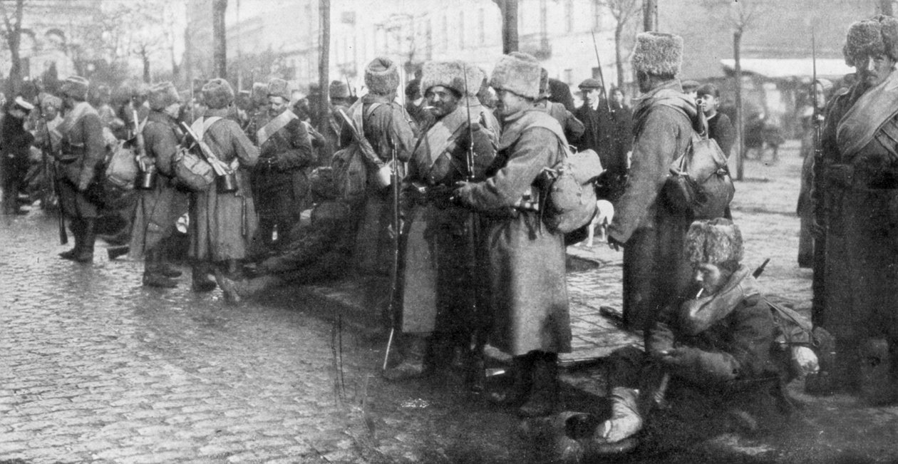 1914年在波兰华沙的俄罗斯西伯利亚步兵部队 作者 不明