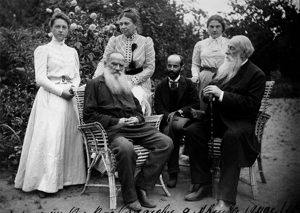 俄国作家列夫·托尔斯泰（Leo Tolstoy）和来访者，俄罗斯Yasnaya Polyana，19世纪末或20世纪初 作者 不明