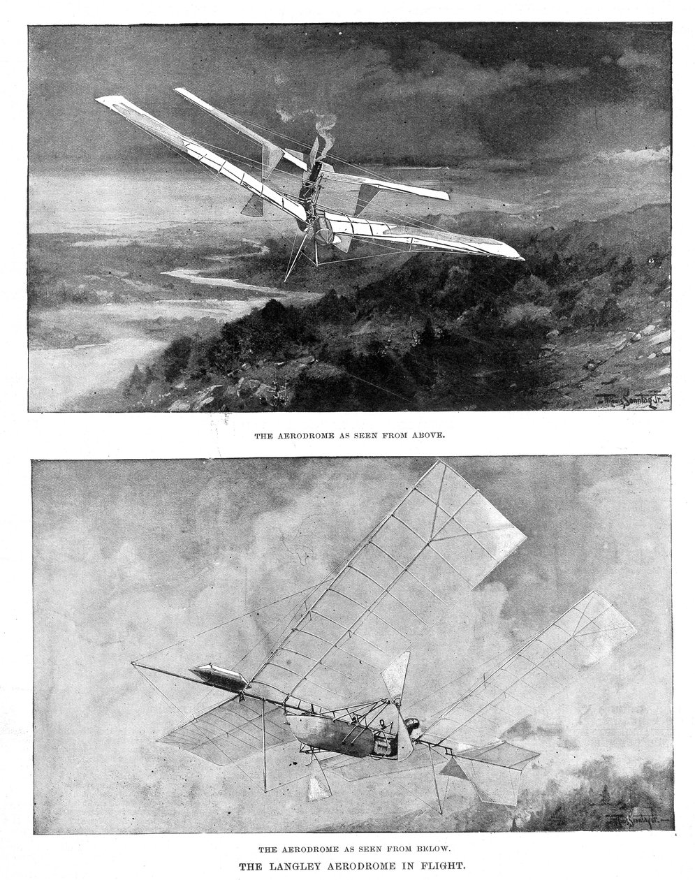 从上方和下方观看的SP兰利蒸汽动力模型飞机场，1902年 作者 不明