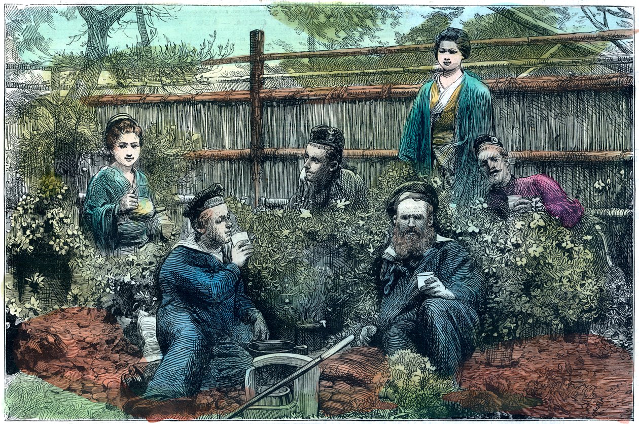 1888年，HMS挑战者号的水手在日本横滨附近的茶馆里喝茶 作者 不明