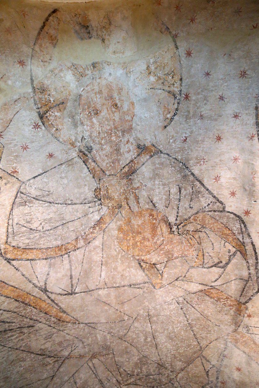 Saint-Claude, Jura, France, le 31/8/2015 - St Claude Abbey Museum. Christ in Glory. Painting. 15 th century. 作者 不明