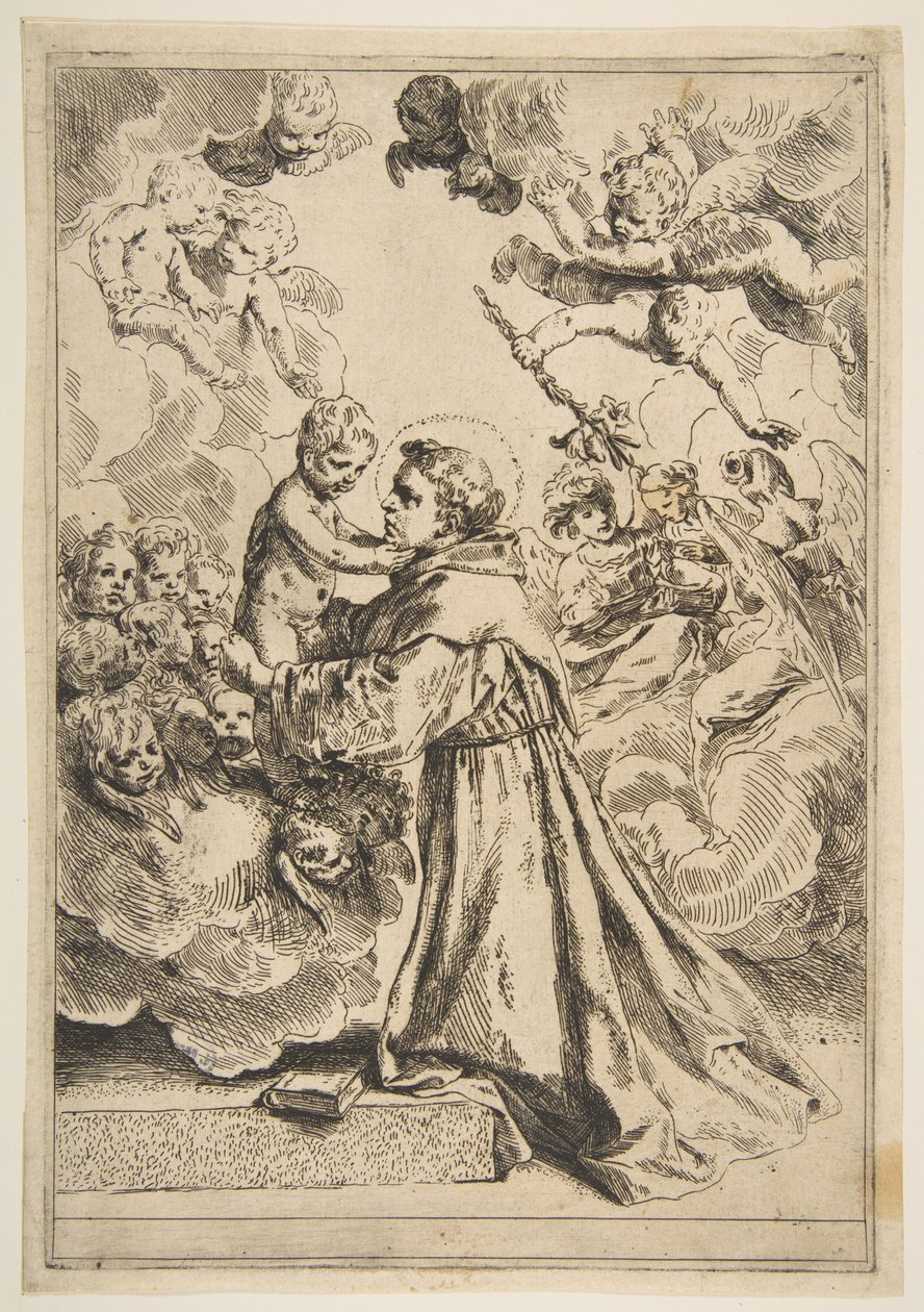 帕多瓦（Padua）的圣安东尼（Saint Anthony）崇拜基督荣耀的儿女，复制于坎塔里尼之后。 1640年或之后。 作者 不明