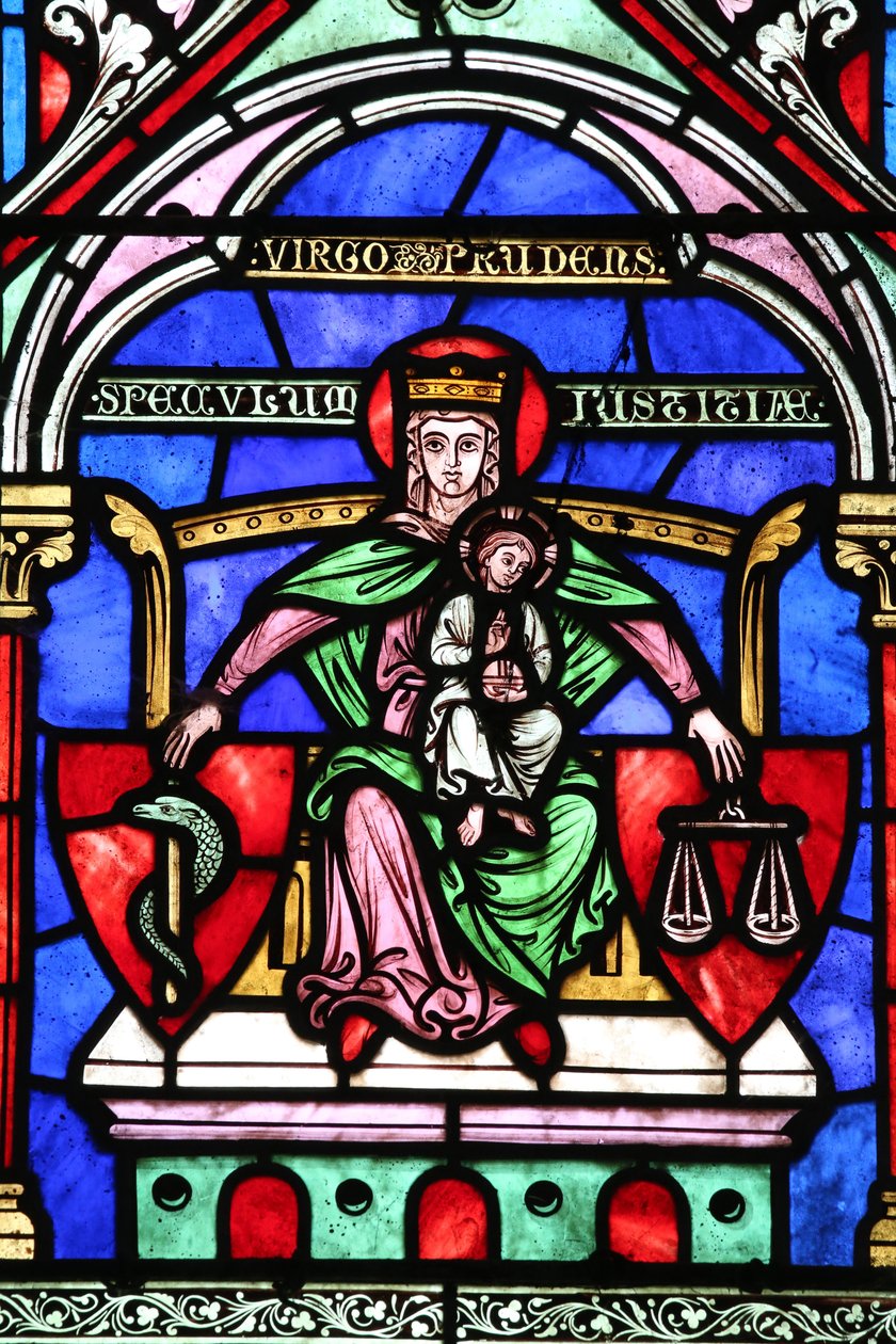 Saint Fargeau church. Stained glass window. Virgin Mary and the infant Jesus. France 作者 不明