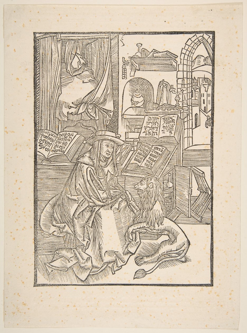 圣热罗姆（Saint Jerome）从狮子脚上摘取刺，里昂，1508年。 作者 不明