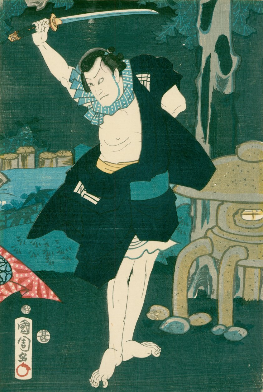 武士战士。传统日式丝绸画 作者 不明