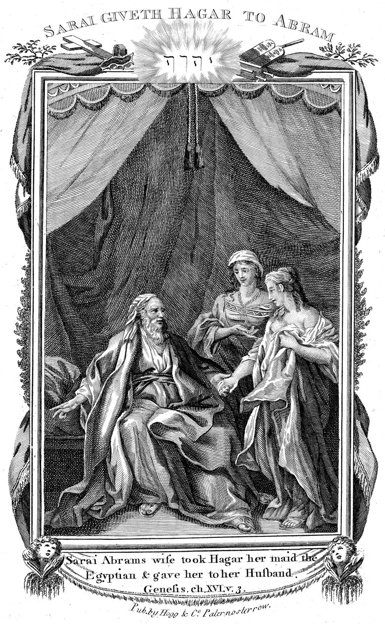 亚伯拉罕的妻子莎拉（Sarah）贫瘠，将女仆哈加（Hagar）交给丈夫c1804 作者 不明