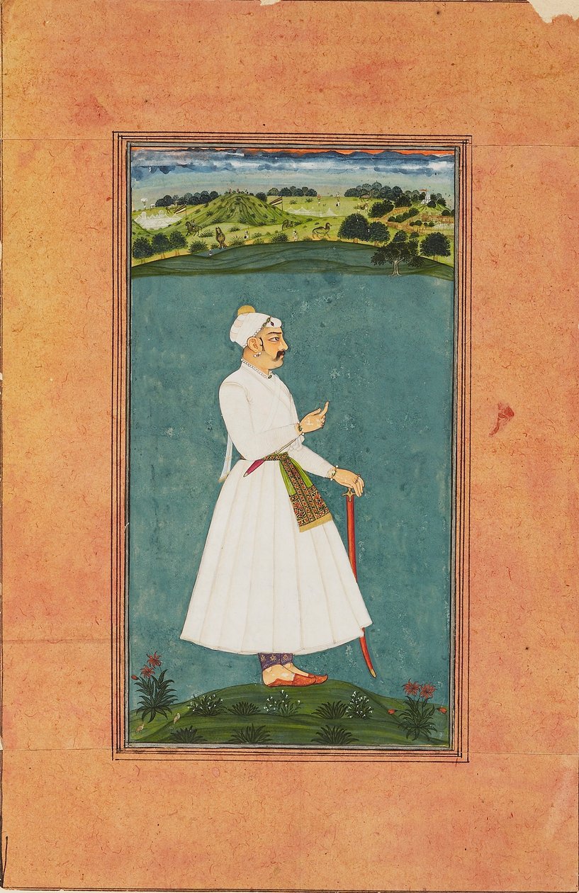 站在风景中的Sawai Jai Singh，约1730年 作者 不明