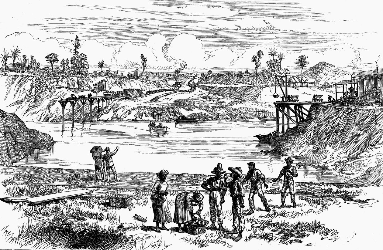 1888年德莱塞普尝试挖掘巴拿马运河的场景 作者 不明