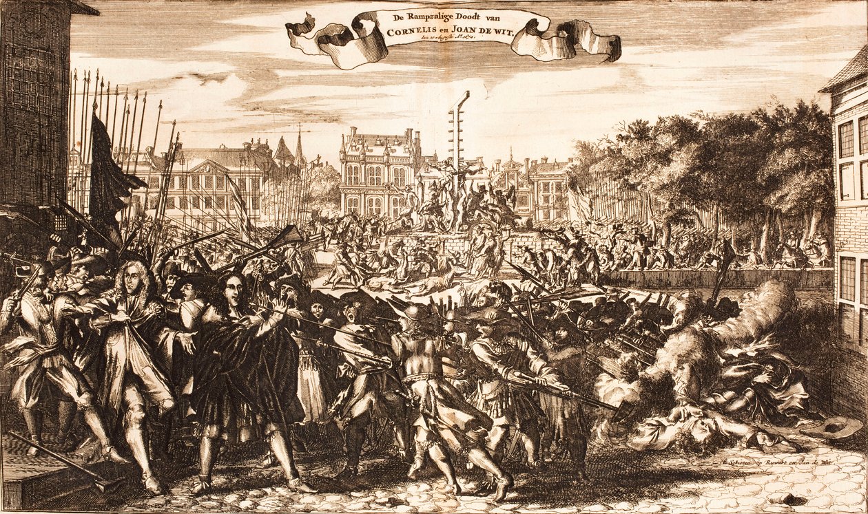 1675年8月20日，海牙，谋杀科涅利斯和约翰·德·威特的人群的现场。 作者 不明