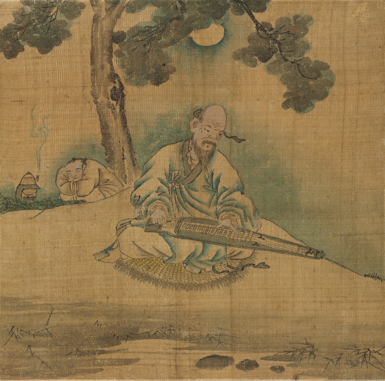 学者演奏秦琴，1800年代。 作者 不明