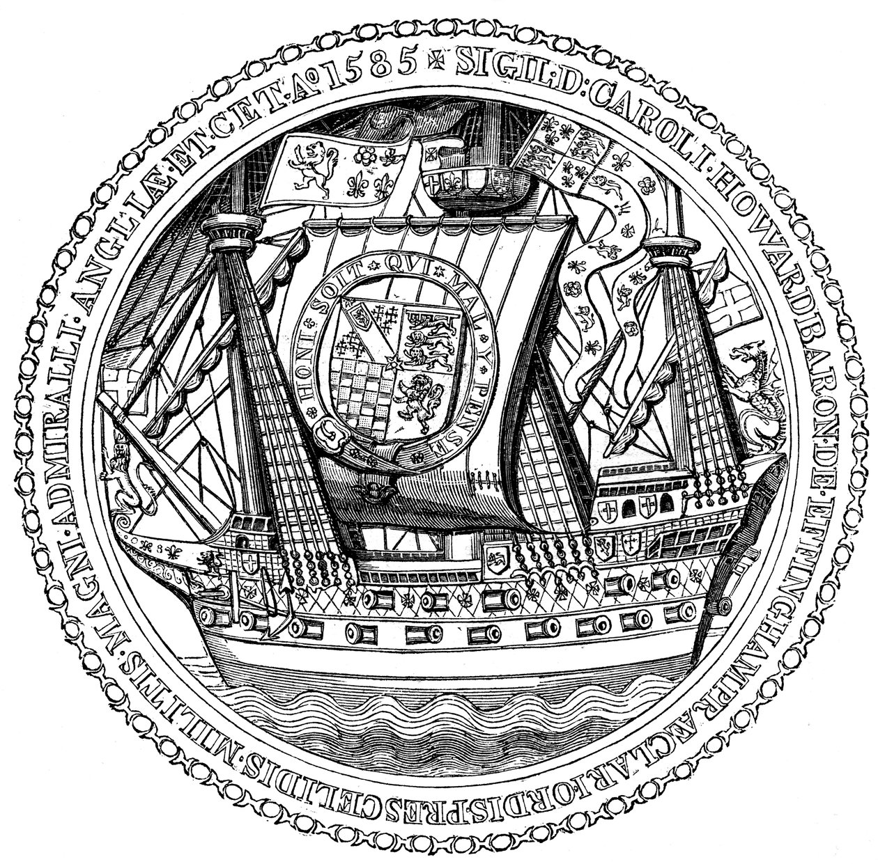 海军上将勋章和亲笔签名，查尔斯，诺丁汉霍华德勋爵，1585年 作者 不明