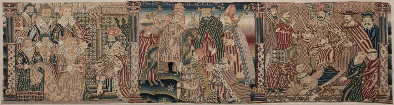刺绣F带部分：Ahasuerus和Esther，罗马皇帝奇丁，1625-1649年。 作者 不明