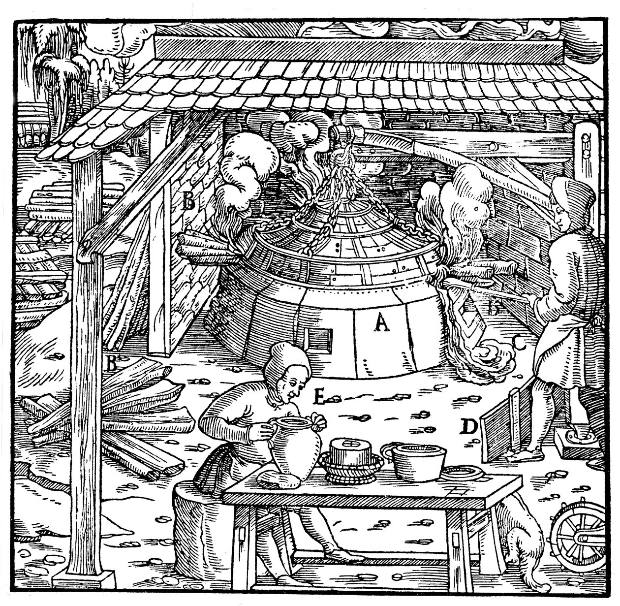 1556年，在钟形炉中将铅从银或金中分离出来 作者 不明