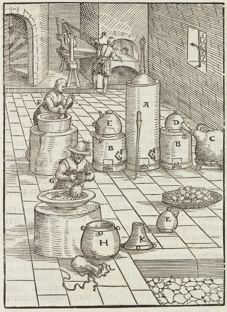 金和汞矿石的分离 - 从矿石描述和主要采矿方法雕刻，Lazarus Ecker 作者 不明