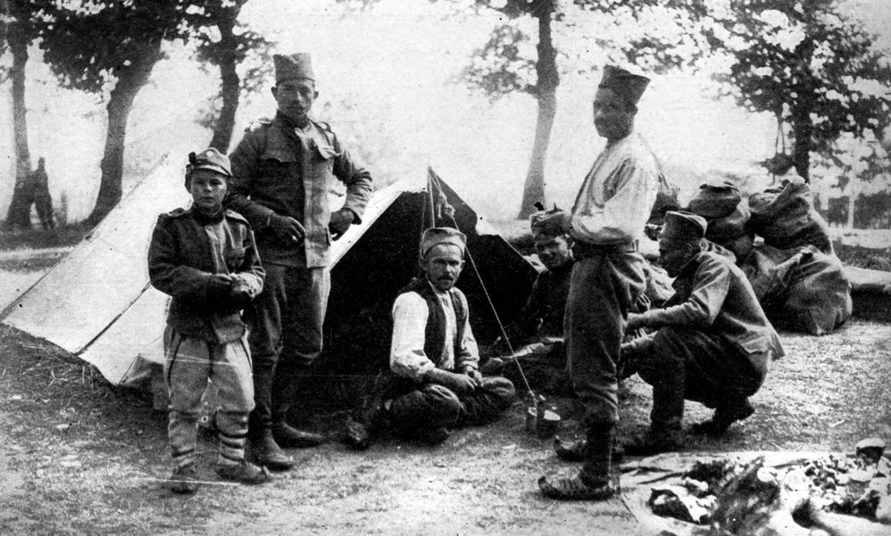 第一次世界大战，1914年，塞尔维亚士兵露营 作者 不明