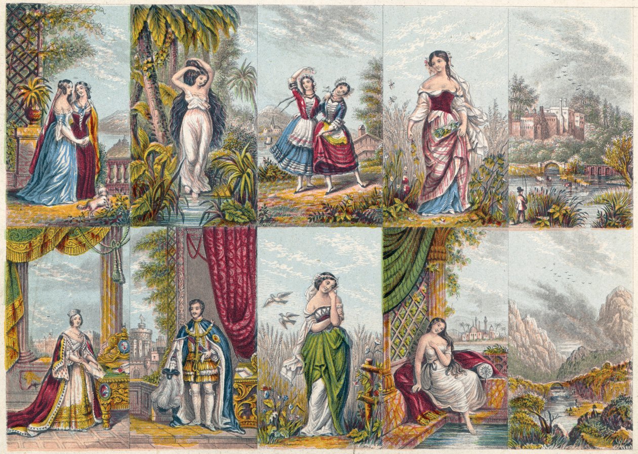景观和人物系列，包括维多利亚女王和阿尔伯特王子的肖像，1851年 作者 不明