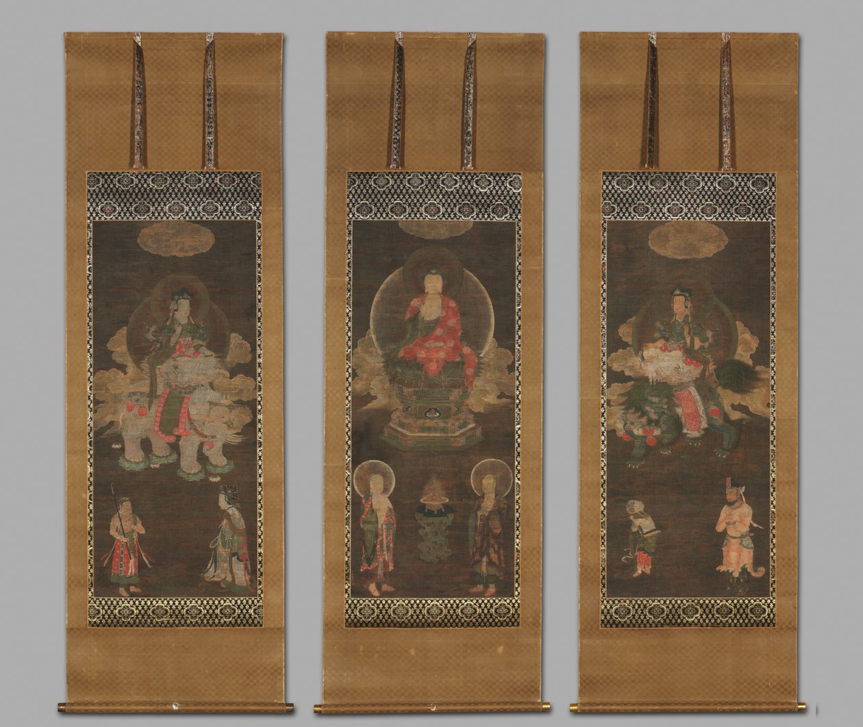 释迦牟尼三太子：文殊菩萨和萨摩诃萨出席的佛陀，1300年代末。 作者 不明