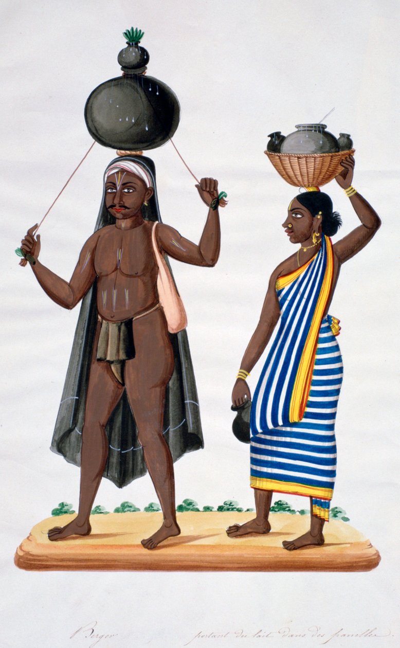 牧羊人和他的妻子携牛奶，印度，1834年 作者 不明