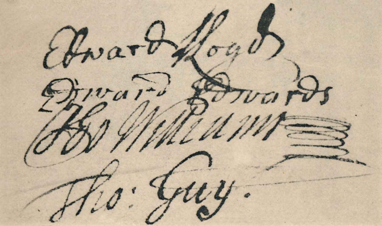 爱德华·劳埃德（Edward Lloyd）的签名，1692年，1928年 作者 不明