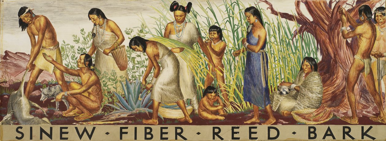 Sinew, Fiber, Reed, Bark壁画研究，约1933-1943。 作者 不明